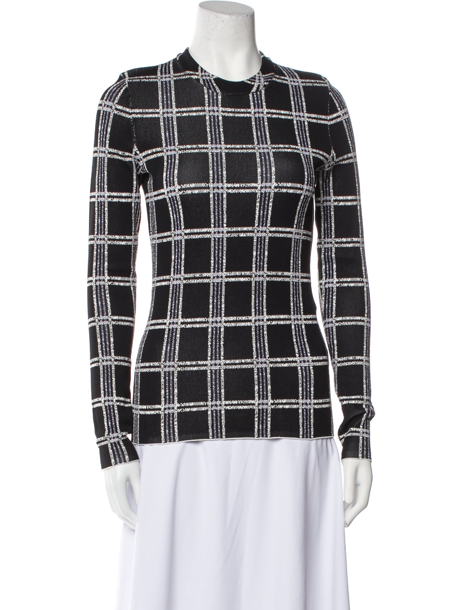 Proenza Schouler Plaid Print Crew Neck Button-Up Top