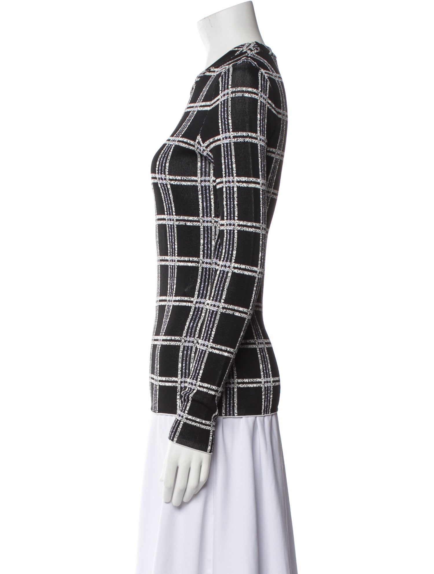 Proenza Schouler Plaid Print Crew Neck Button-Up Top