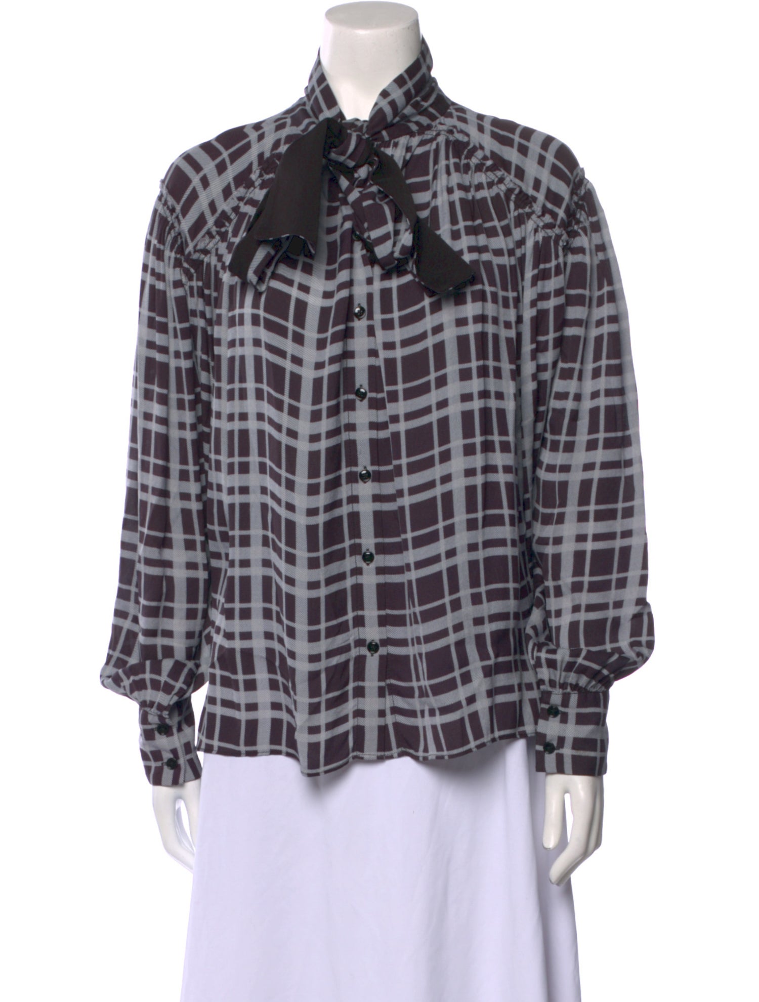 Proenza Schouler Plaid Print Long Sleeve Button-Up Top