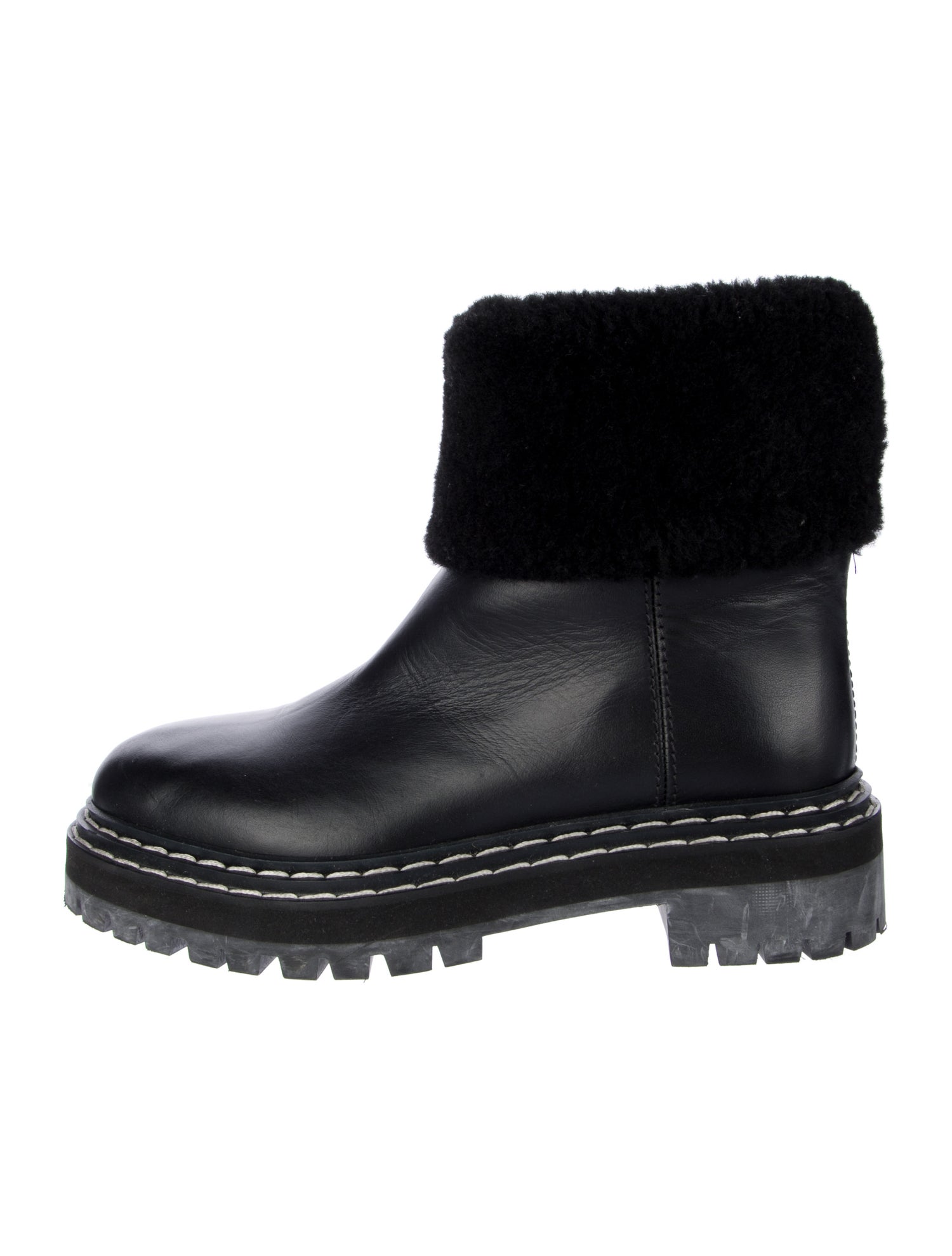 Proenza Schouler Leather Faux Fur Trim Chelsea Boots