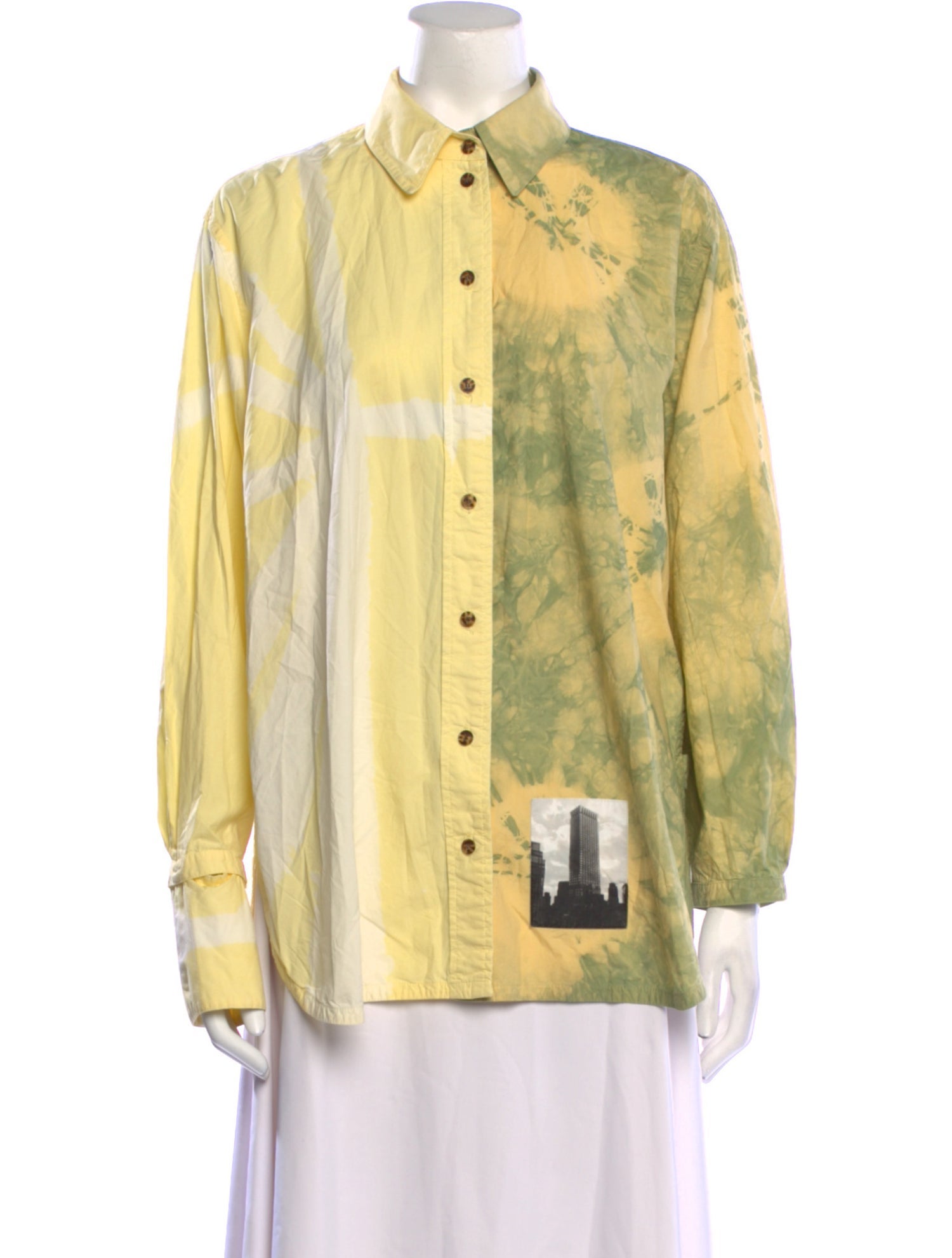 Proenza Schouler Printed Long Sleeve Button-Up Top