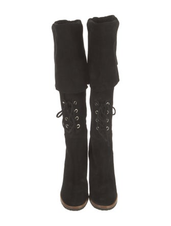 Proenza Schouler Suede Whipstitch Trim Lace-Up Boots