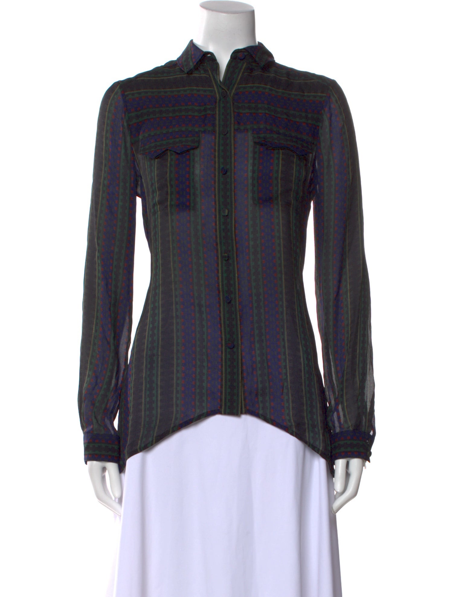 Proenza Schouler Silk Long Sleeve Button-Up Top