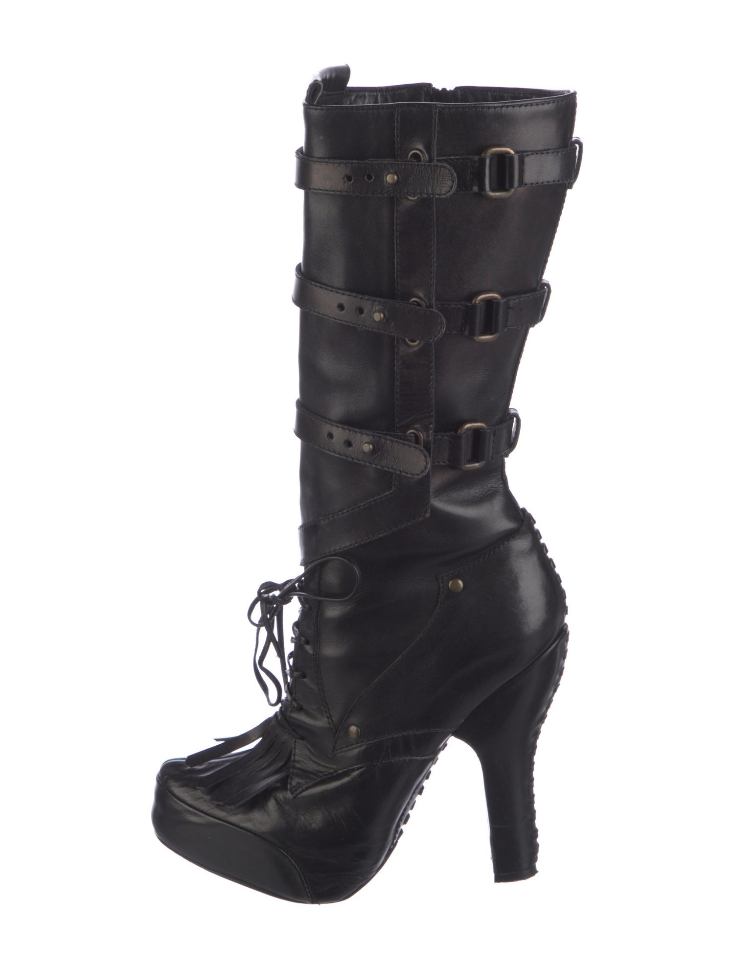 Proenza Schouler Leather Fringe Trim Accent Lace-Up Boots