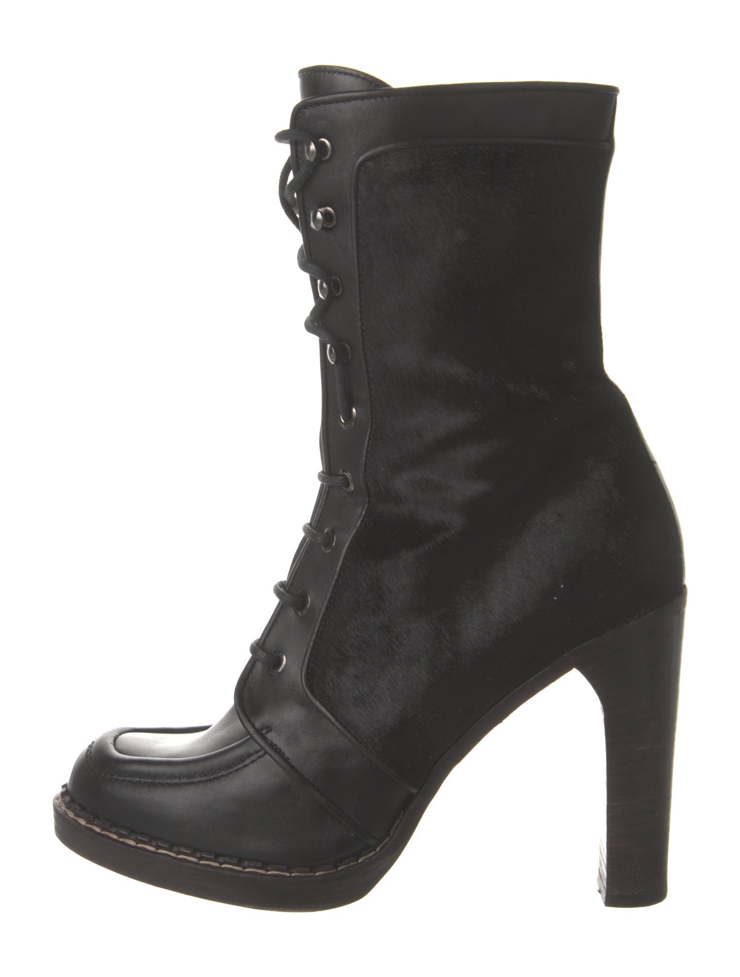 Proenza Schouler Ponyhair Fur Trim Lace-Up Boots