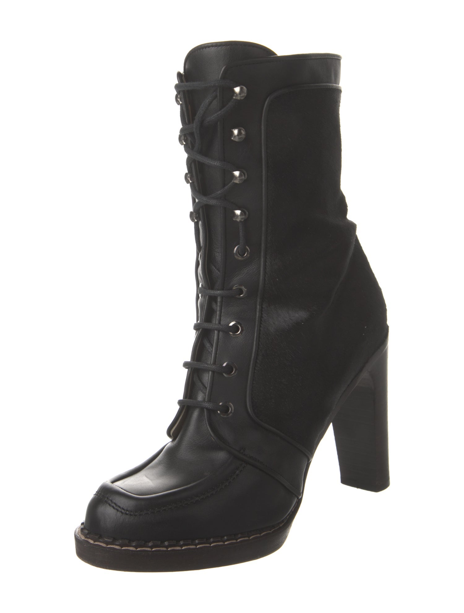 Proenza Schouler Ponyhair Fur Trim Lace-Up Boots