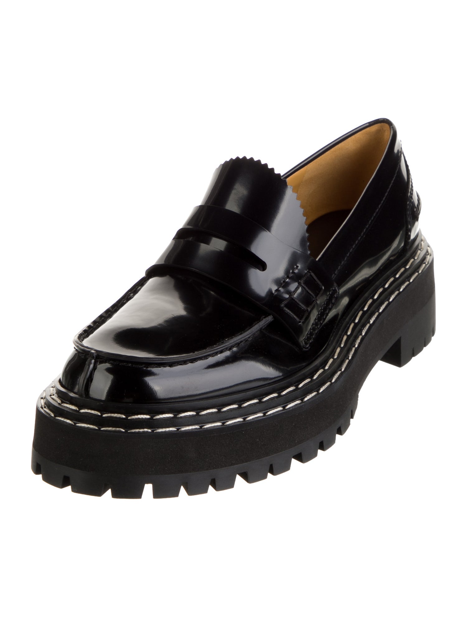 Proenza Schouler Patent Leather Whipstitch Trim Loafers
