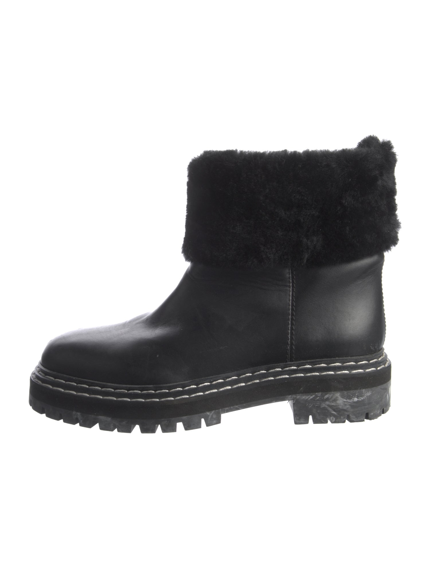 Proenza Schouler Leather Fur Trim Combat Boots