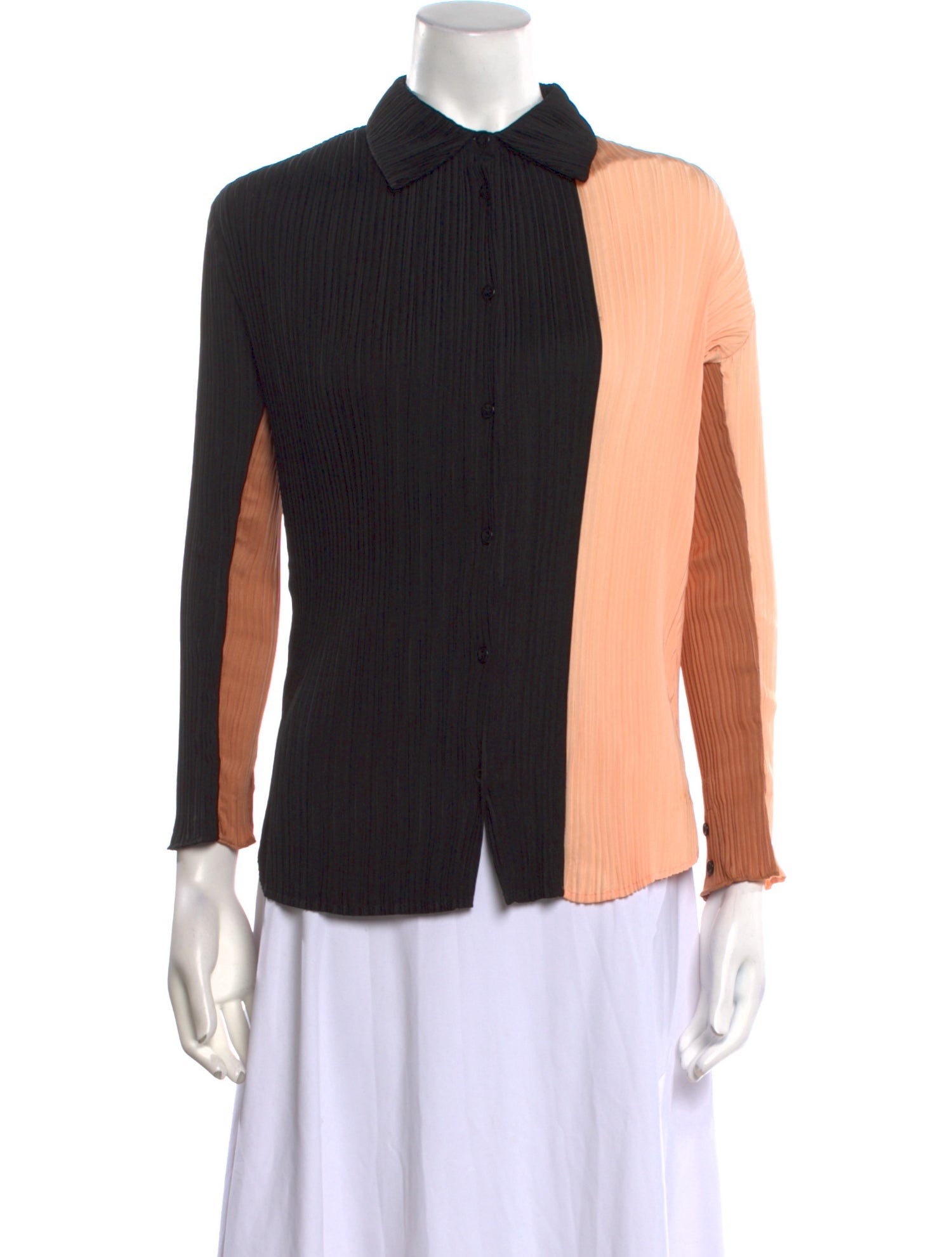 Proenza Schouler Colorblock Pattern Long Sleeve Button-Up Top