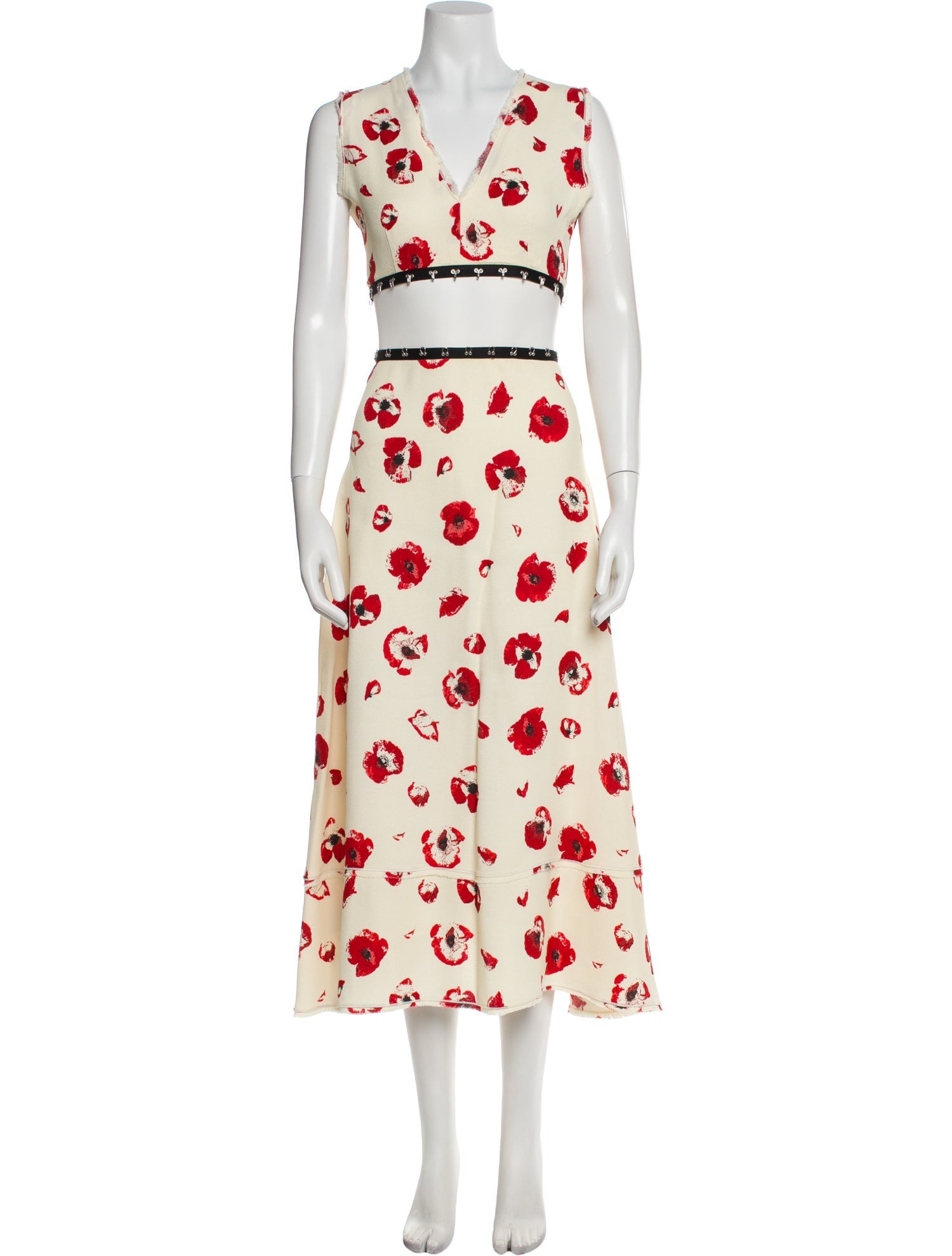 Proenza Schouler Floral Print Raw-Edge Trim Skirt Set