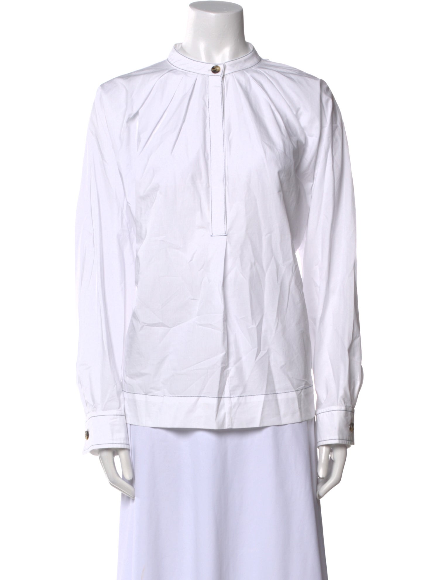 Proenza Schouler Mock Neck Long Sleeve Button-Up Top