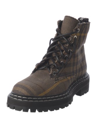 Proenza Schouler Plaid Print Raw-Edge Trim Combat Boots