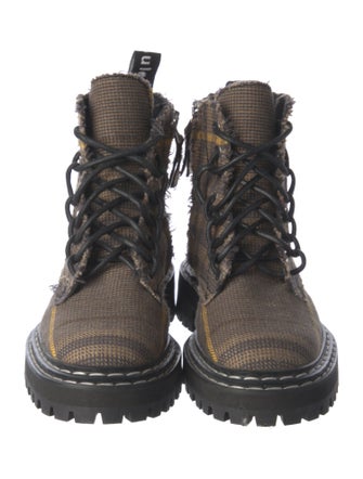 Proenza Schouler Plaid Print Raw-Edge Trim Combat Boots