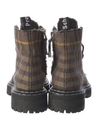 Proenza Schouler Plaid Print Raw-Edge Trim Combat Boots