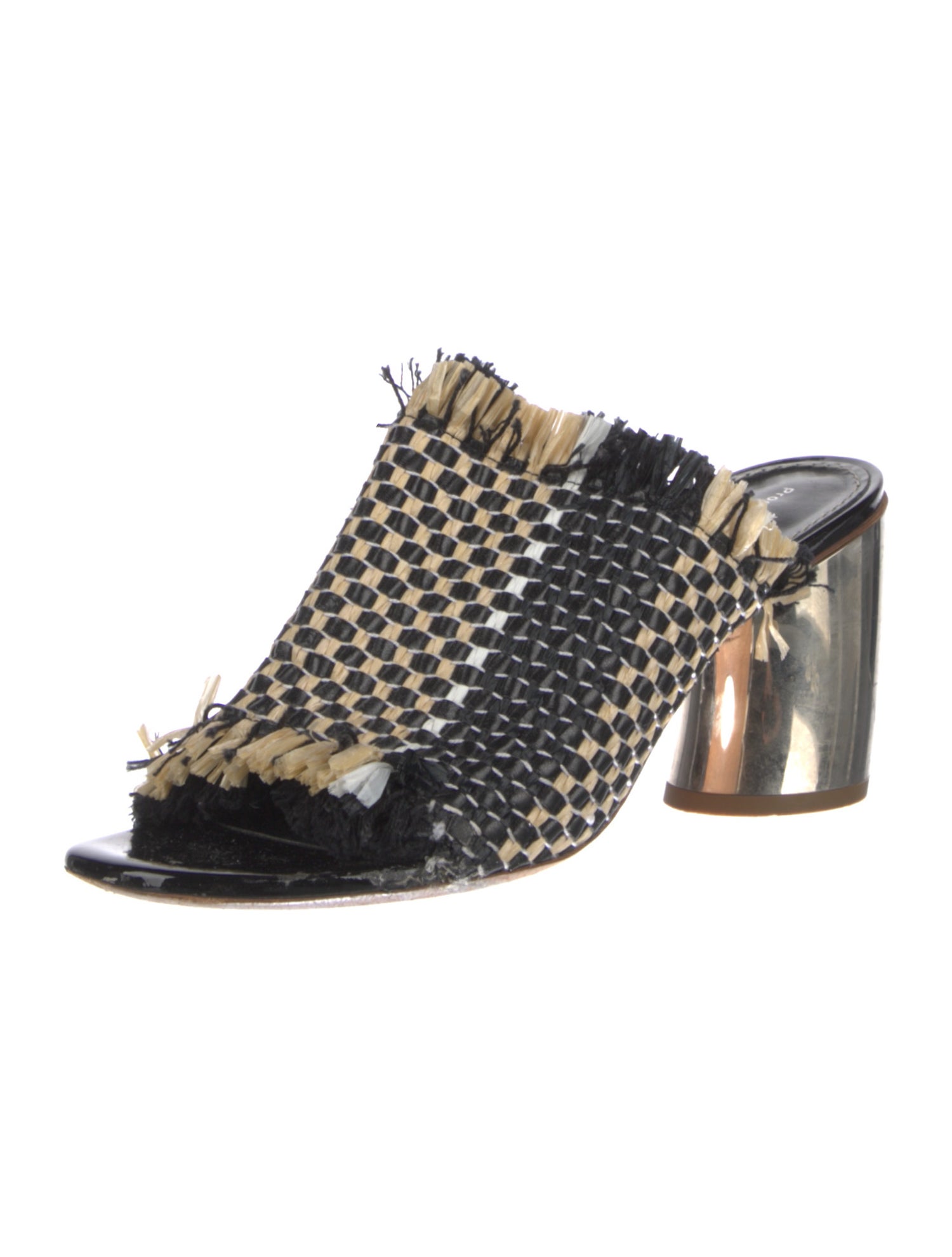 Proenza Schouler Colorblock Pattern Fringe Trim Accent Slides