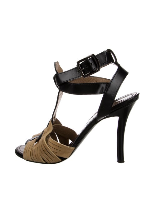 Proenza Schouler Leather Colorblock Pattern T-Strap Sandals