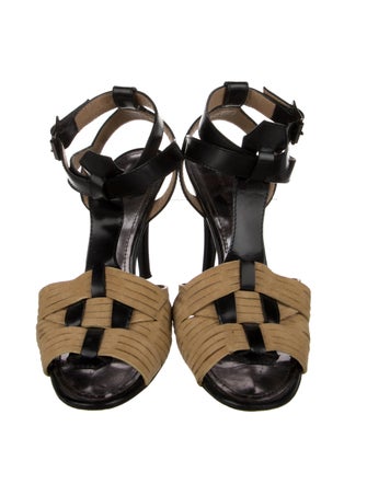Proenza Schouler Leather Colorblock Pattern T-Strap Sandals