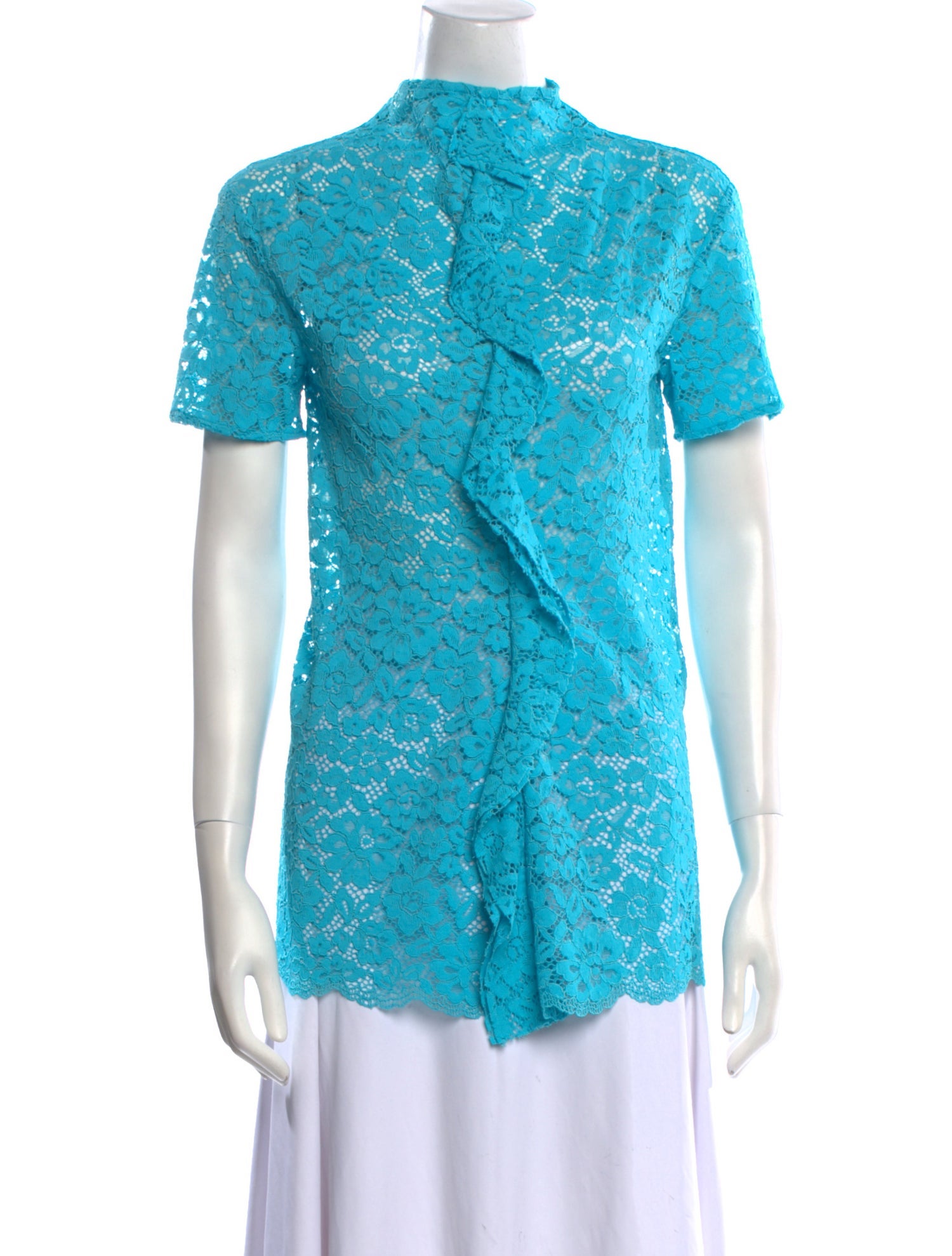 Proenza Schouler Lace Pattern Mock Neck Button-Up Top