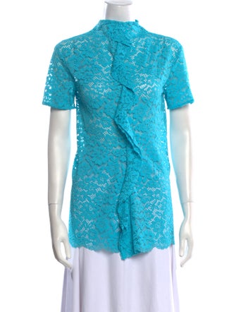 Proenza Schouler Lace Pattern Mock Neck Button-Up Top