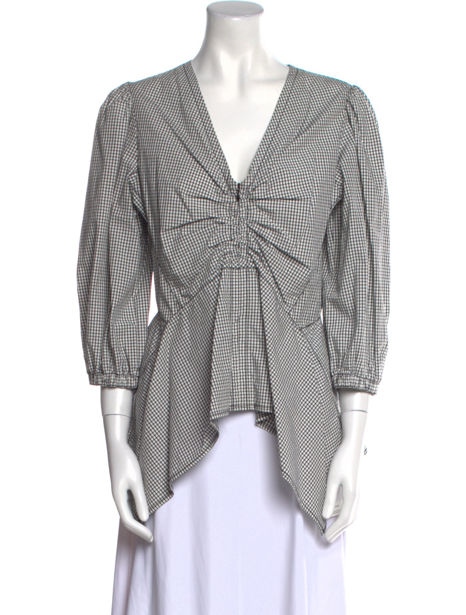 Proenza Schouler Plaid Print V-Neck Blouse