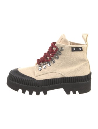 Proenza Schouler Canvas Colorblock Pattern Combat Boots