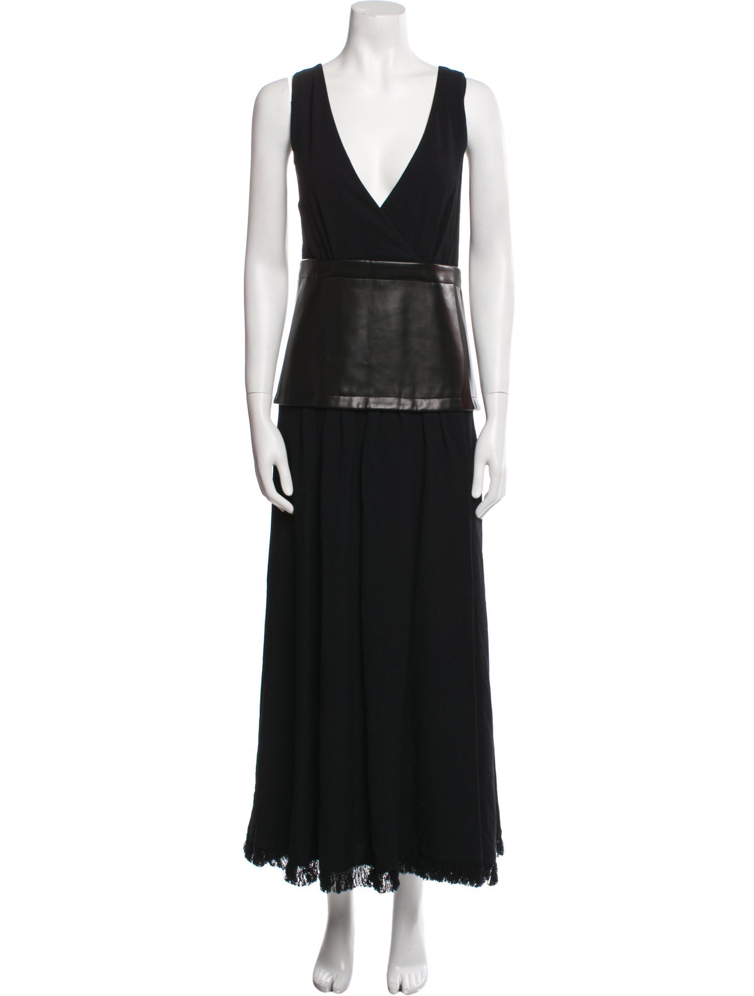 Proenza Schouler Leather-Inset Crepe Long Dress