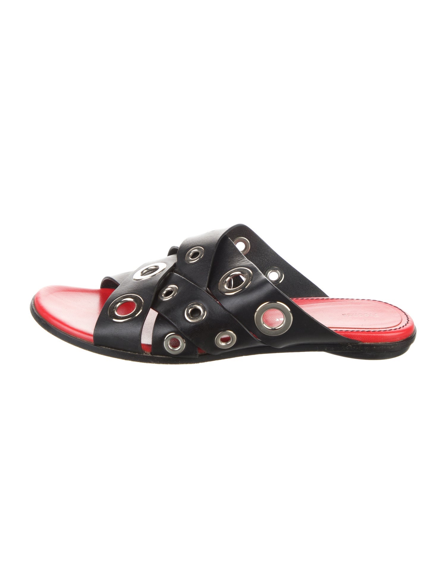 Proenza Schouler Leather Eyelet Trim Slides