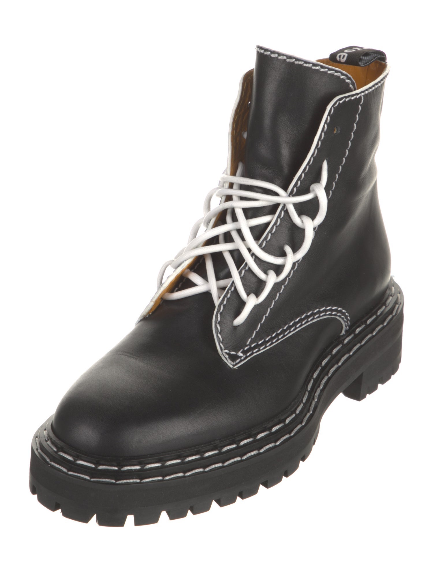 Proenza Schouler Leather Whipstitch Trim Combat Boots