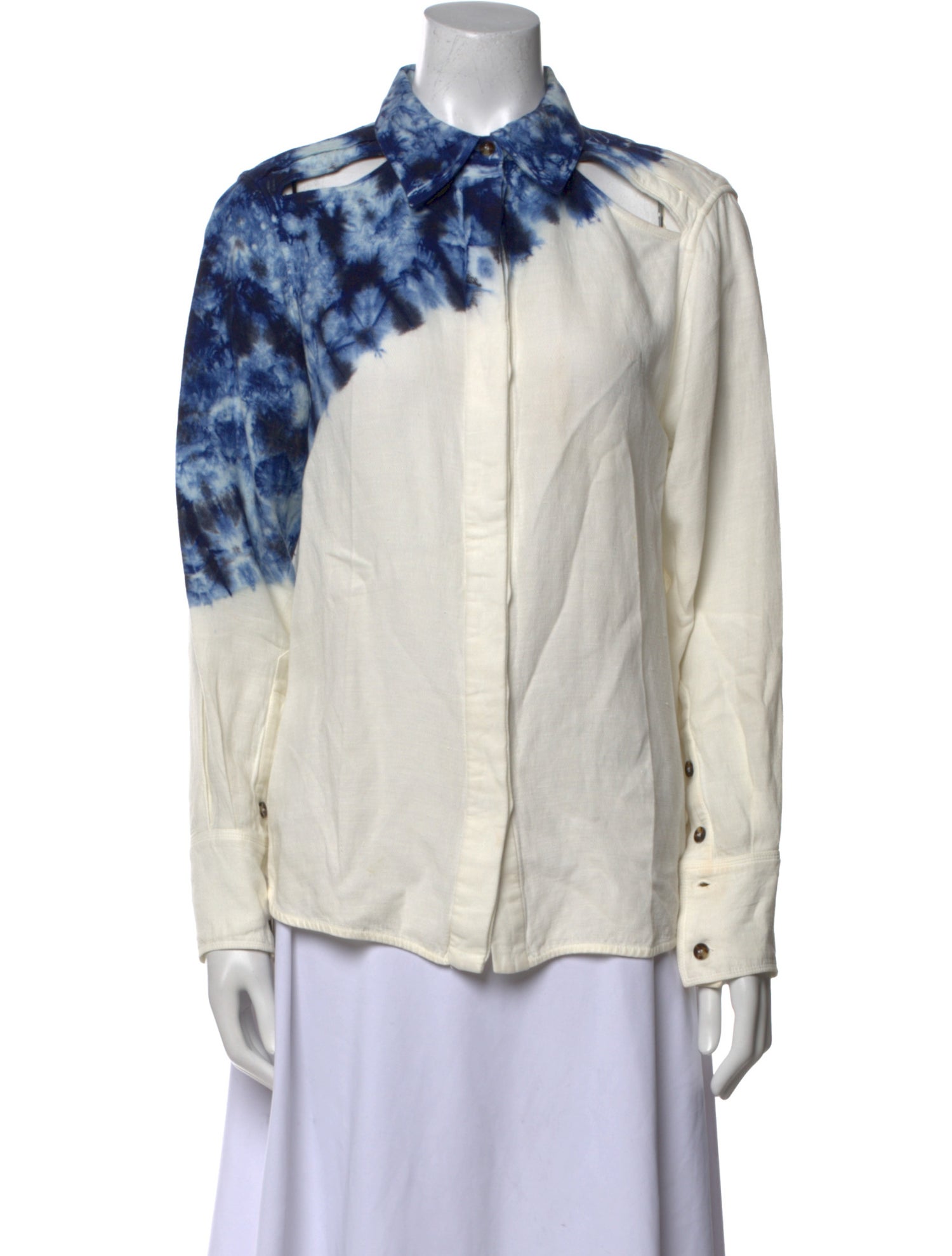 Proenza Schouler Tie-Dye Print Mock Neck Button-Up Top