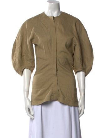 Proenza Schouler Crew Neck Short Sleeve Button-Up Top