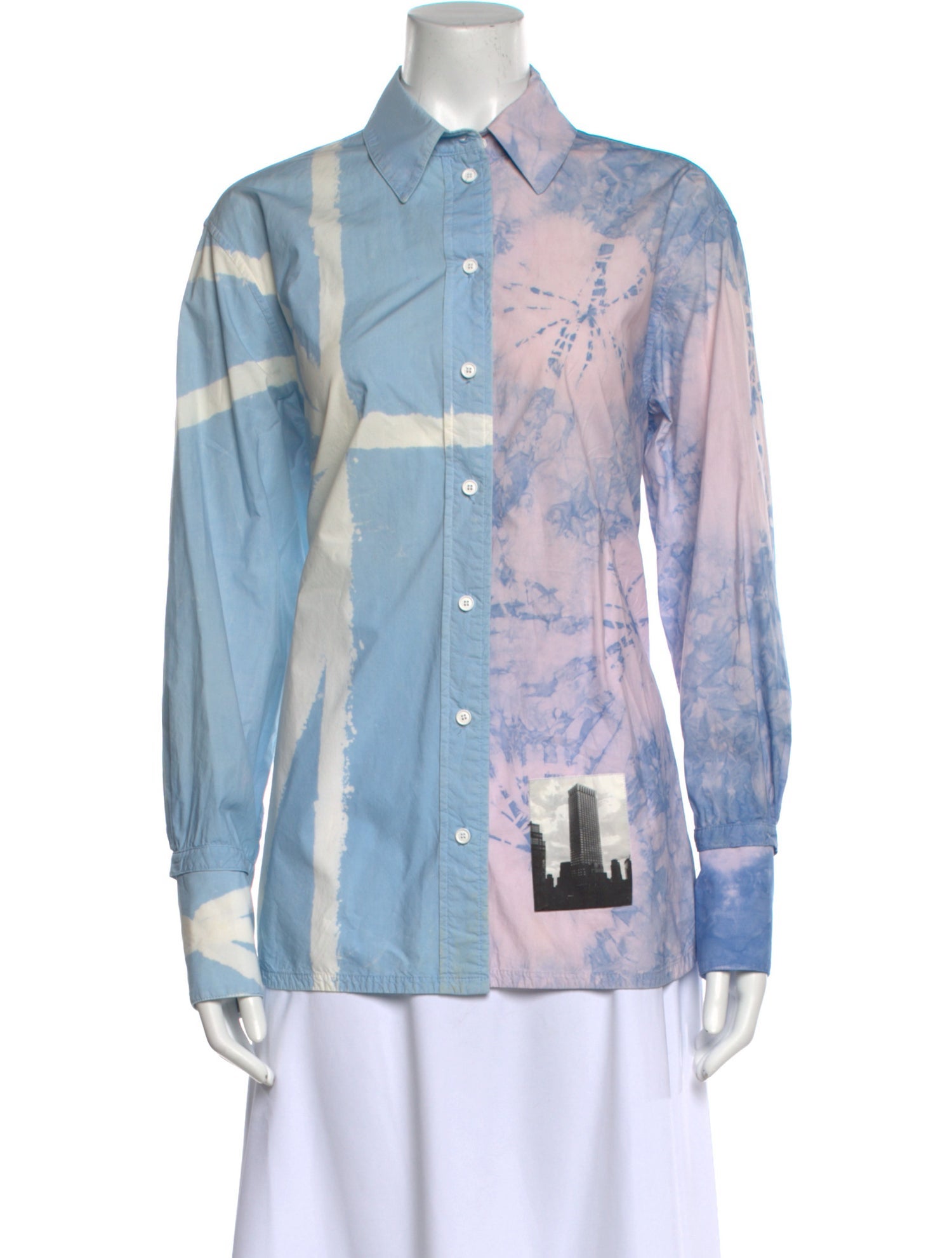 Proenza Schouler Printed Long Sleeve Button-Up Top