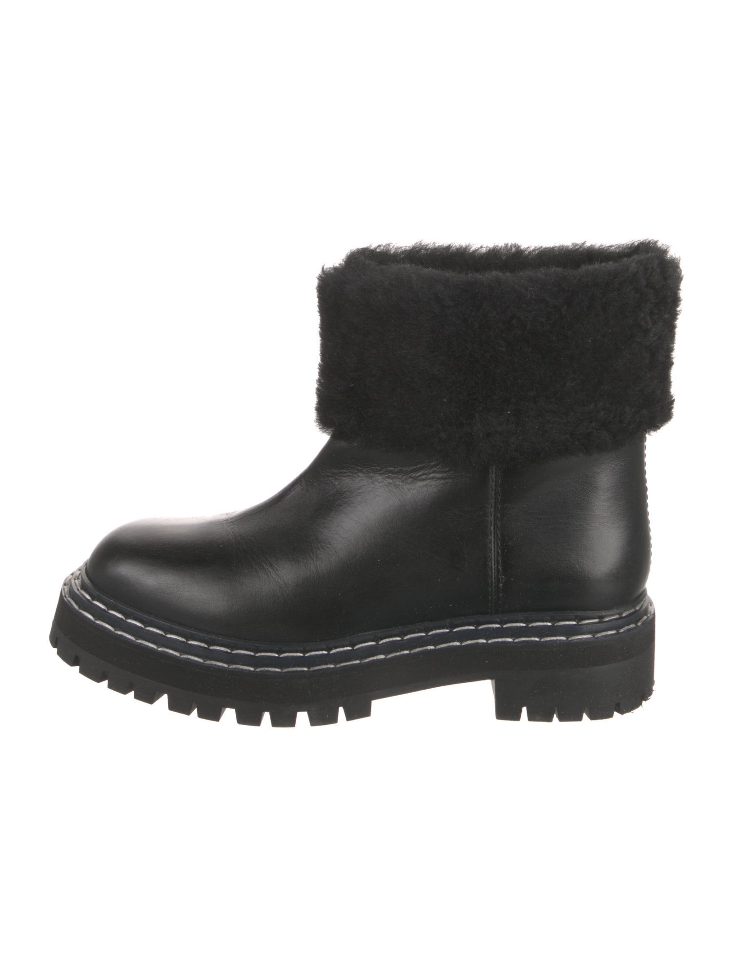 Proenza Schouler Leather Faux Fur Trim Rain Boots