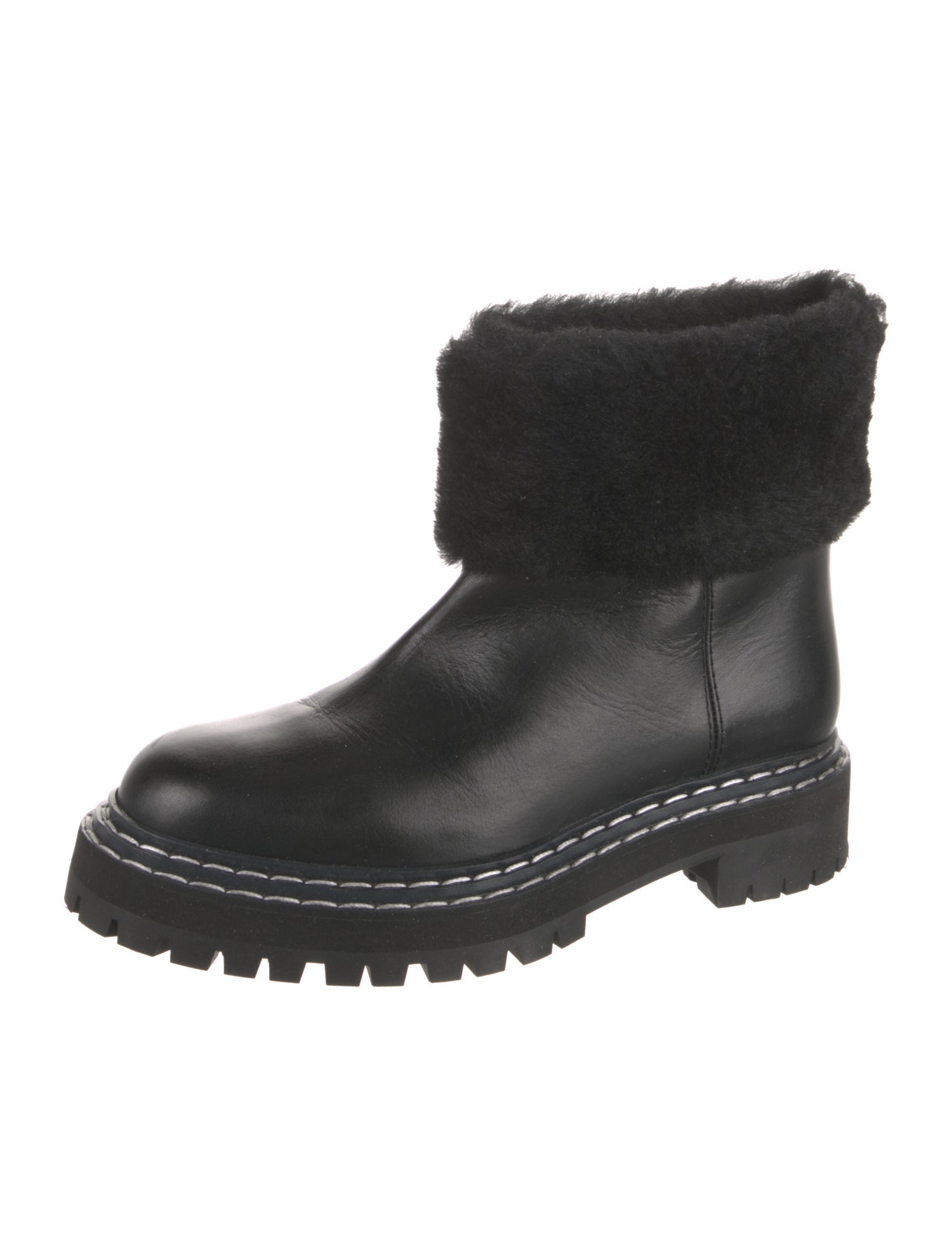 Proenza Schouler Leather Faux Fur Trim Rain Boots
