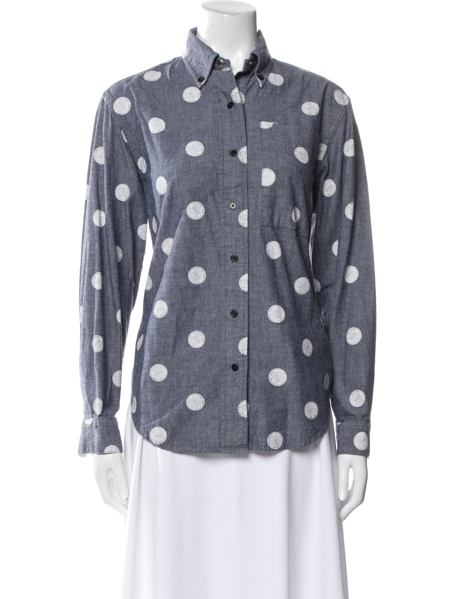 Proenza Schouler Polka Dot Print Long Sleeve Button-Up Top