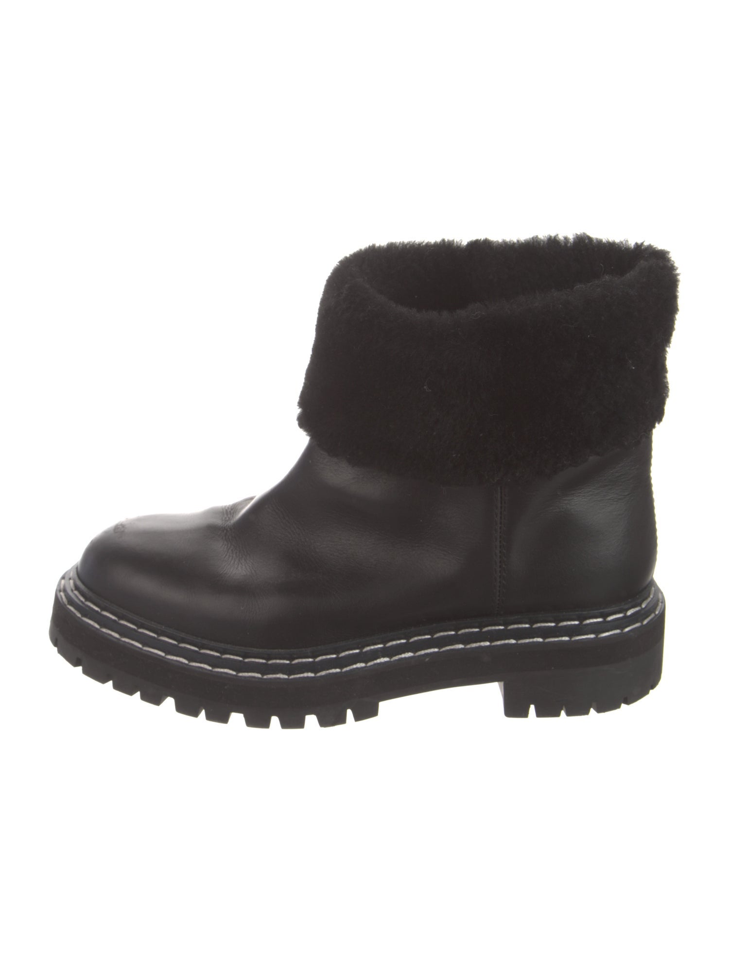 Proenza Schouler Leather Faux Fur Trim Combat Boots