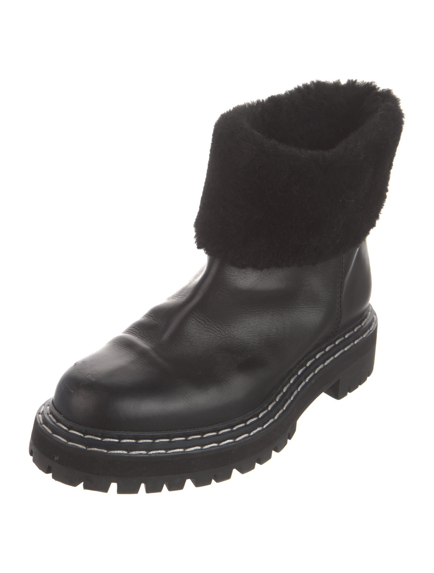 Proenza Schouler Leather Faux Fur Trim Combat Boots