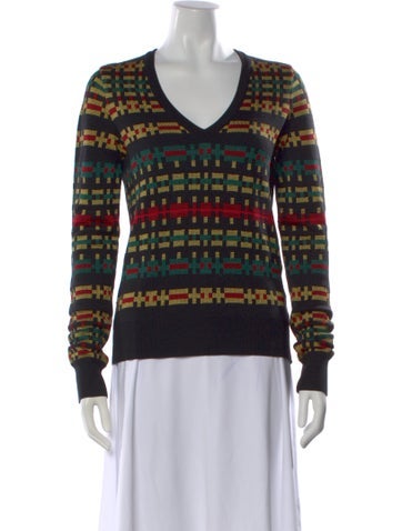 Pre-owned Proenza Schouler Virgin Wool Graphic Print Sweater In Black