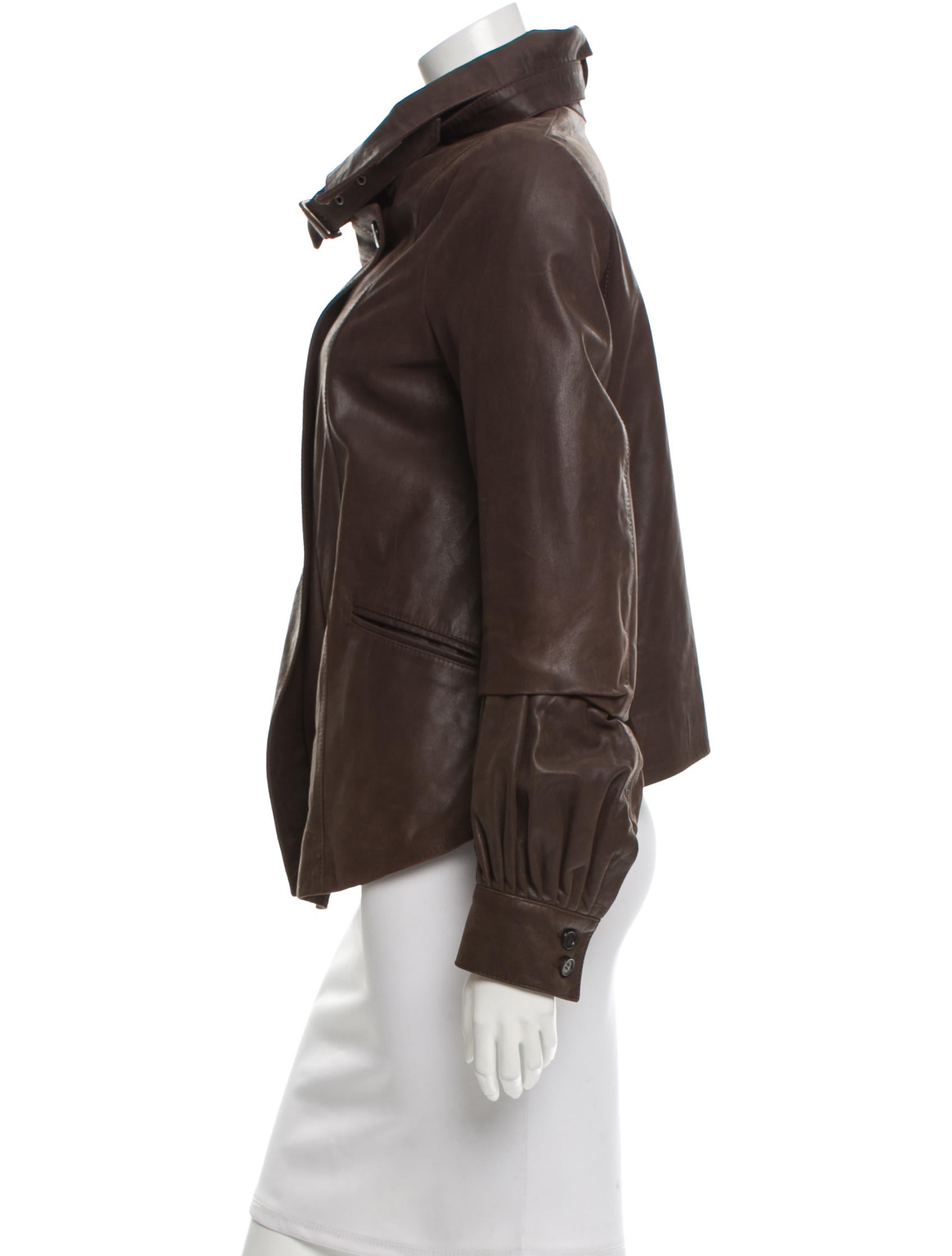 Proenza Schouler Leather Buckle Strap Jacket Brown Jackets, Clothing