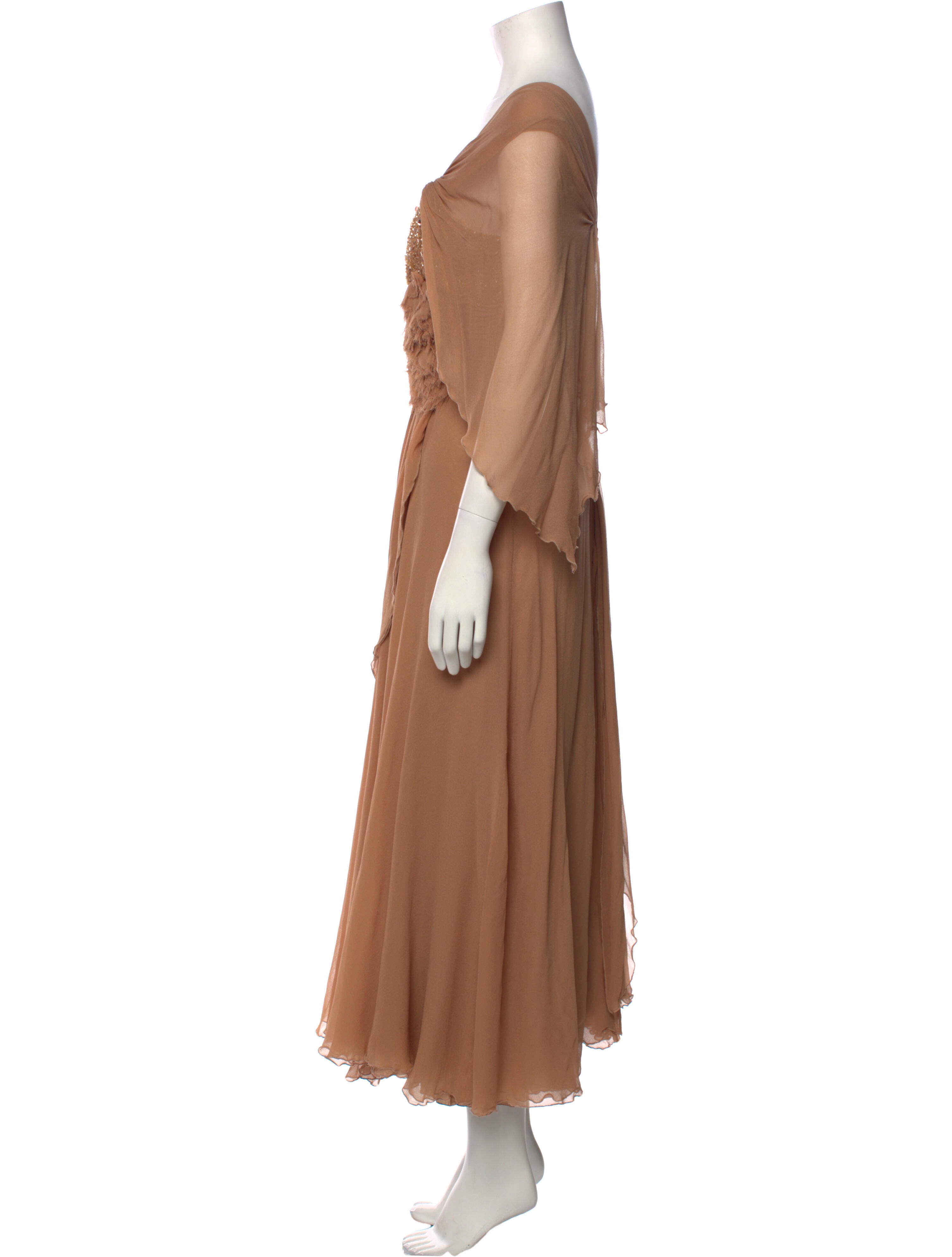 Pronovias Silk Long Dress Brown Dresses, Clothing PRONO20190 The