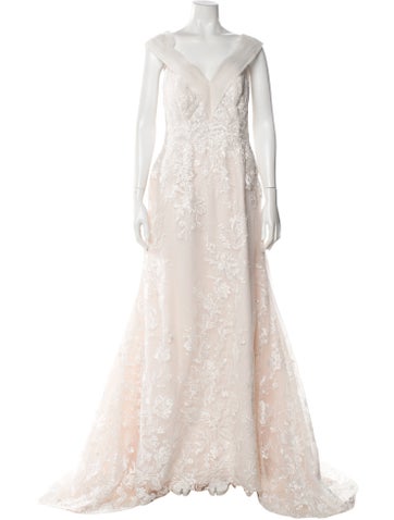 Pre-owned Pronovias V-neck Long Dress In Neutral