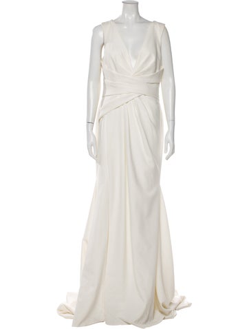 Pre-owned Pronovias V-neck Long Dress In Neutral
