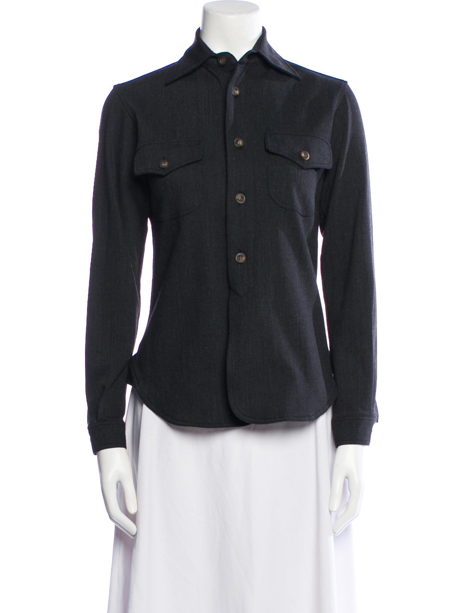 Post Card Wool Long Sleeve Button-Up Top