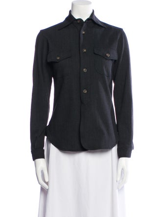 Post Card Wool Long Sleeve Button-Up Top