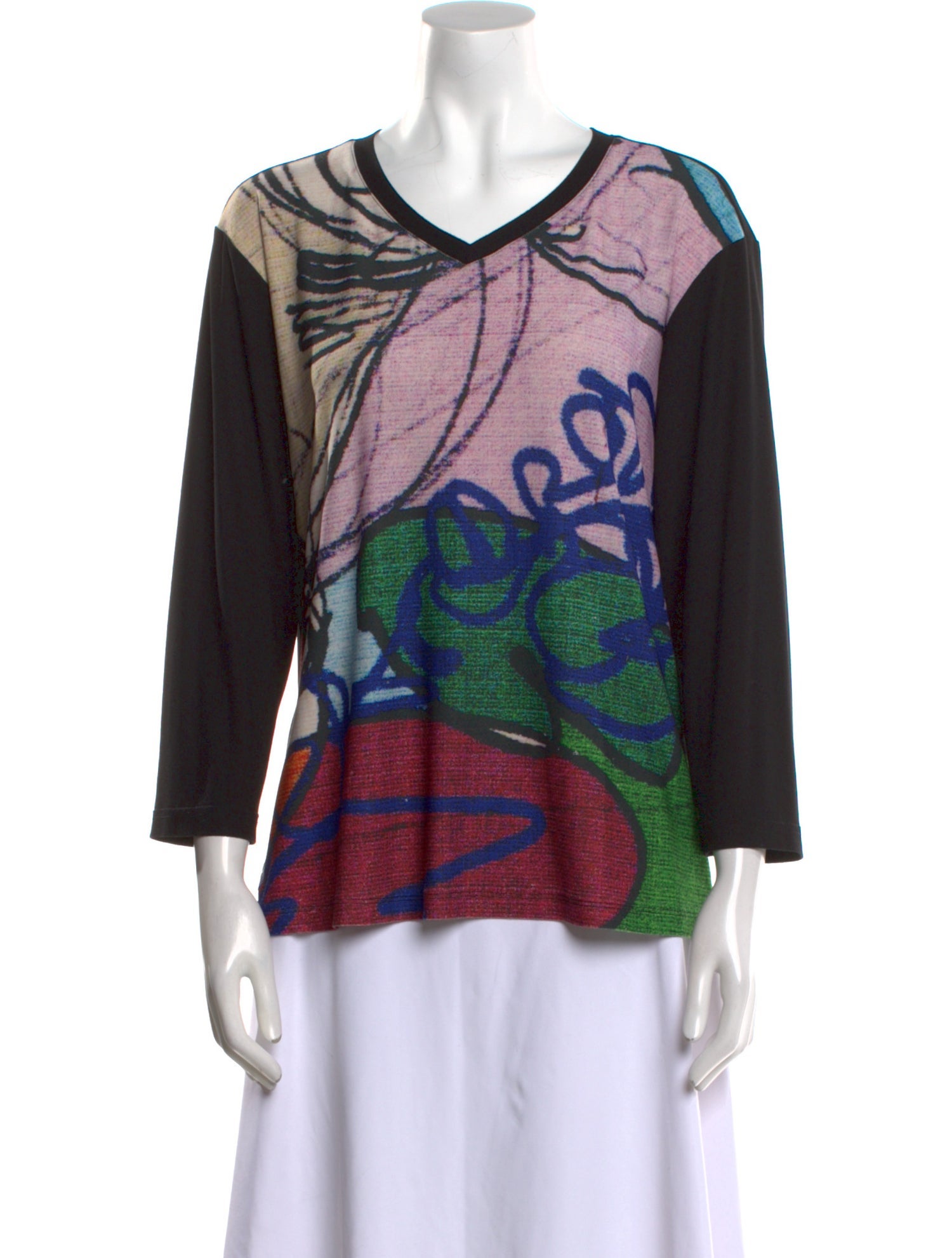 Post Card Printed V-Neck Blouse