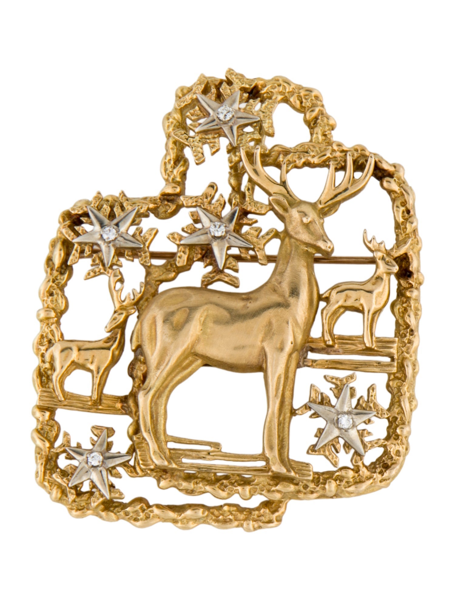 Peter Lindeman 18K Diamond Reindeer Pendant Brooch