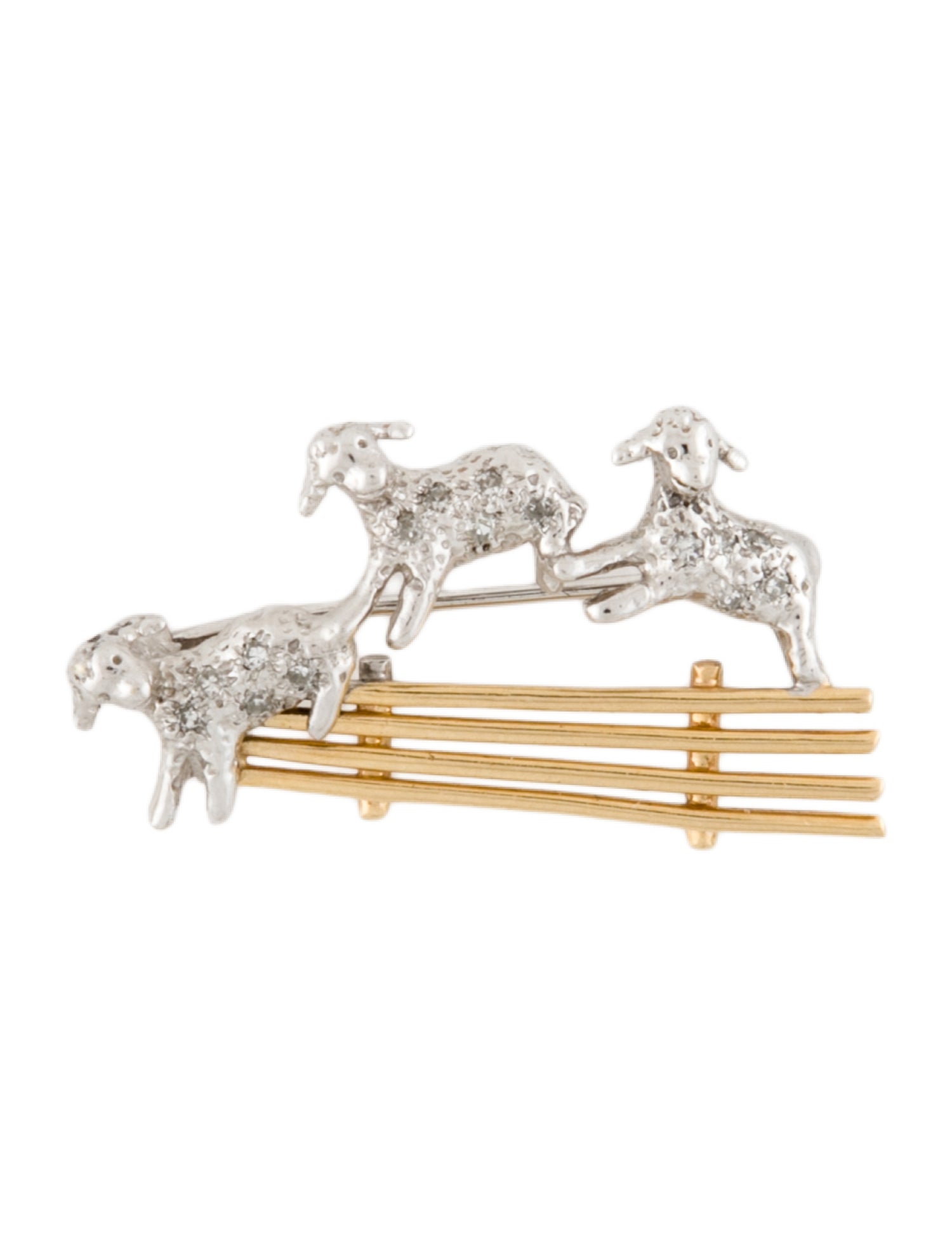 Peter Lindeman 14K Diamond Three Lambs Brooch