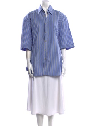 Petar Petrov Striped Three-Quarter Sleeve Button-Up Top