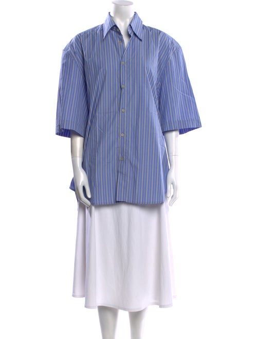 Petar Petrov Striped Three-Quarter Sleeve Button-Up Top