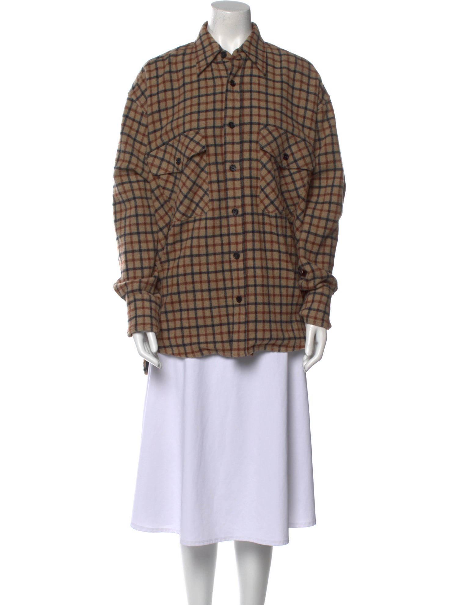 Petar Petrov Virgin Wool Plaid Print Button-Up Top