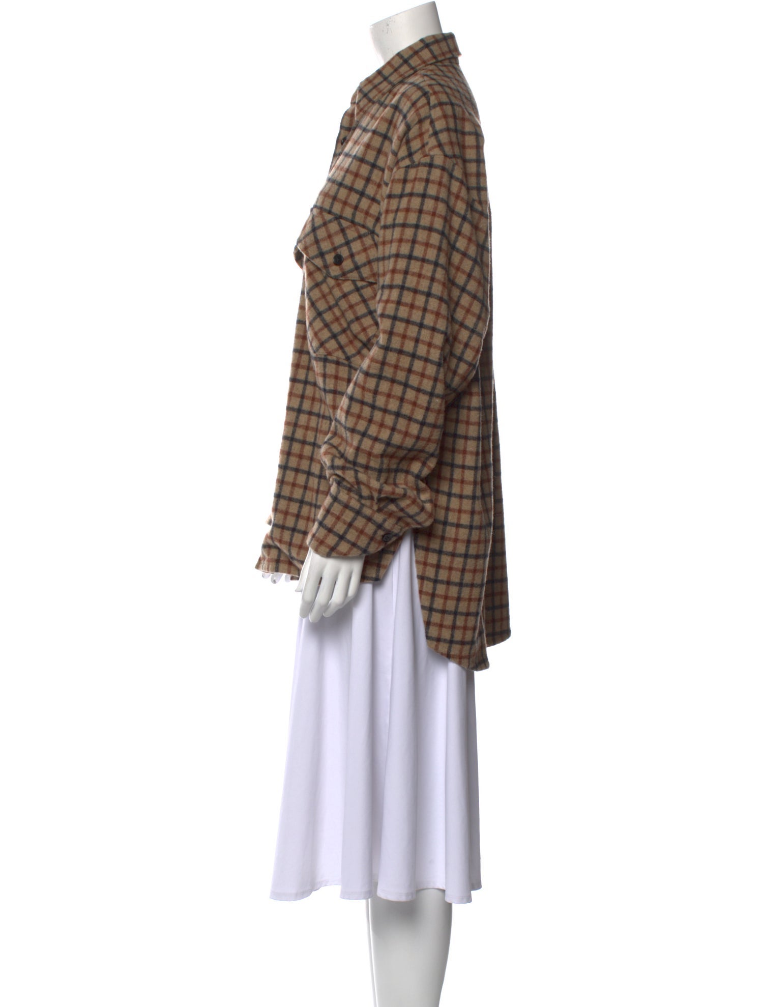 Petar Petrov Virgin Wool Plaid Print Button-Up Top